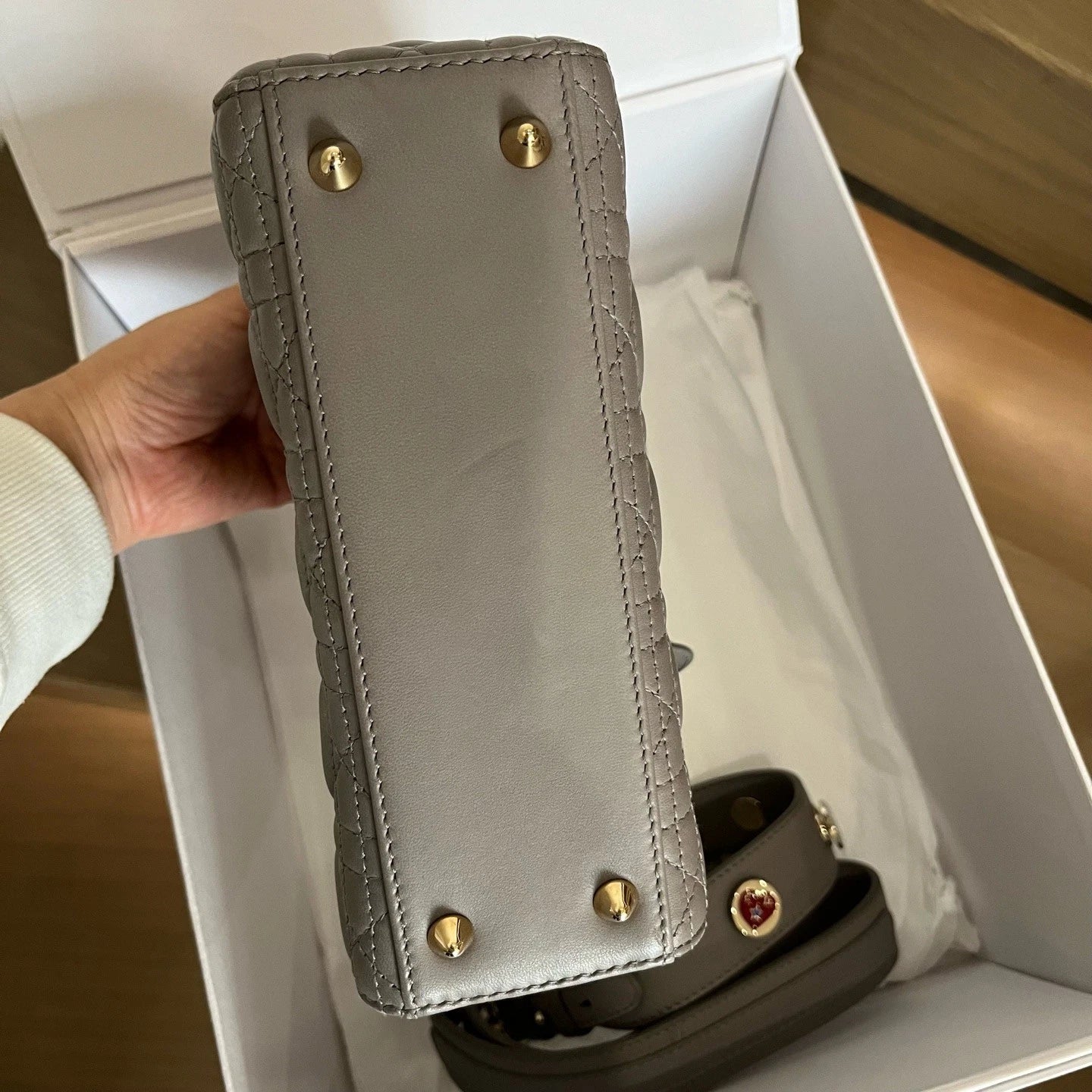 Christian Dior Lady Dior My ABC Dior PM Lambskin Gray Top Handle Bag Women