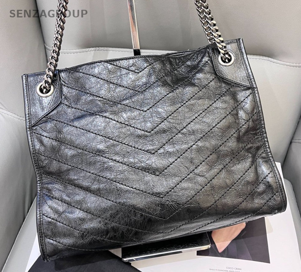 Saint Laurent Niki Shopping Bag Chain Tote Shoulder Bag Black Silver Used Women