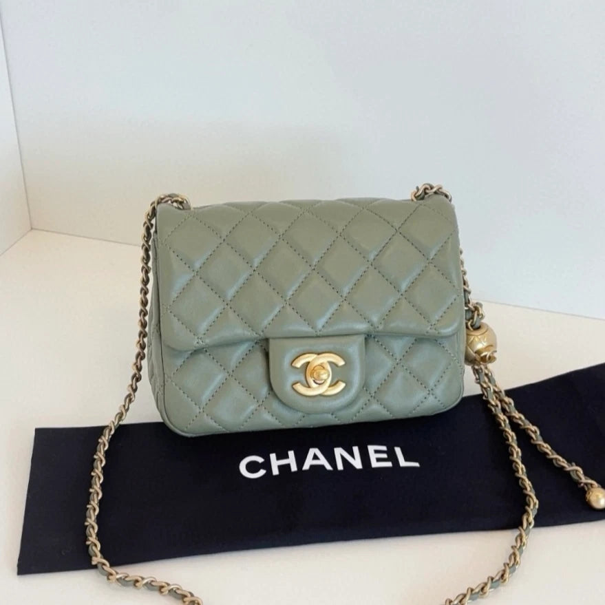 Chanel Classic Flap Chain Shoulder Crossbody Diamond Green Gold Women Fashion