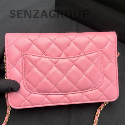 Chanel Quilted WOC Chain Shoulder Crossbody Bag Pink Gold Classic