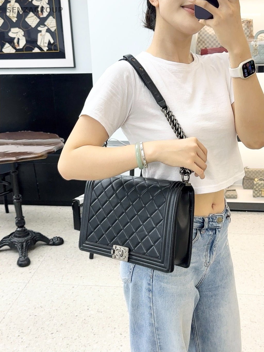 Chanel Leboy GM Calfskin Shoulder Crossbody Bag Women Black Almost Brand New