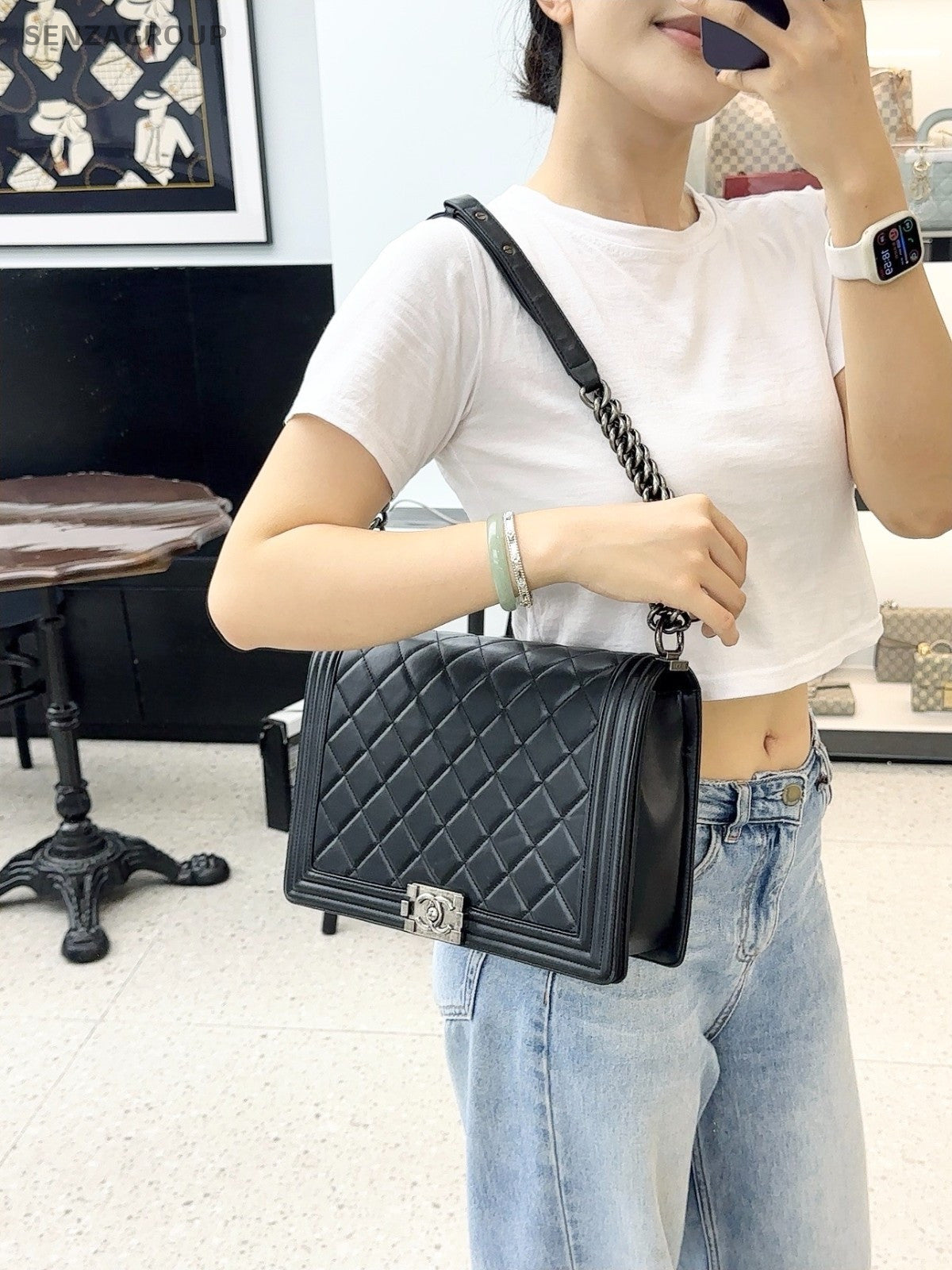 Chanel Leboy GM Calfskin Shoulder Crossbody Bag Women Black Almost Brand New