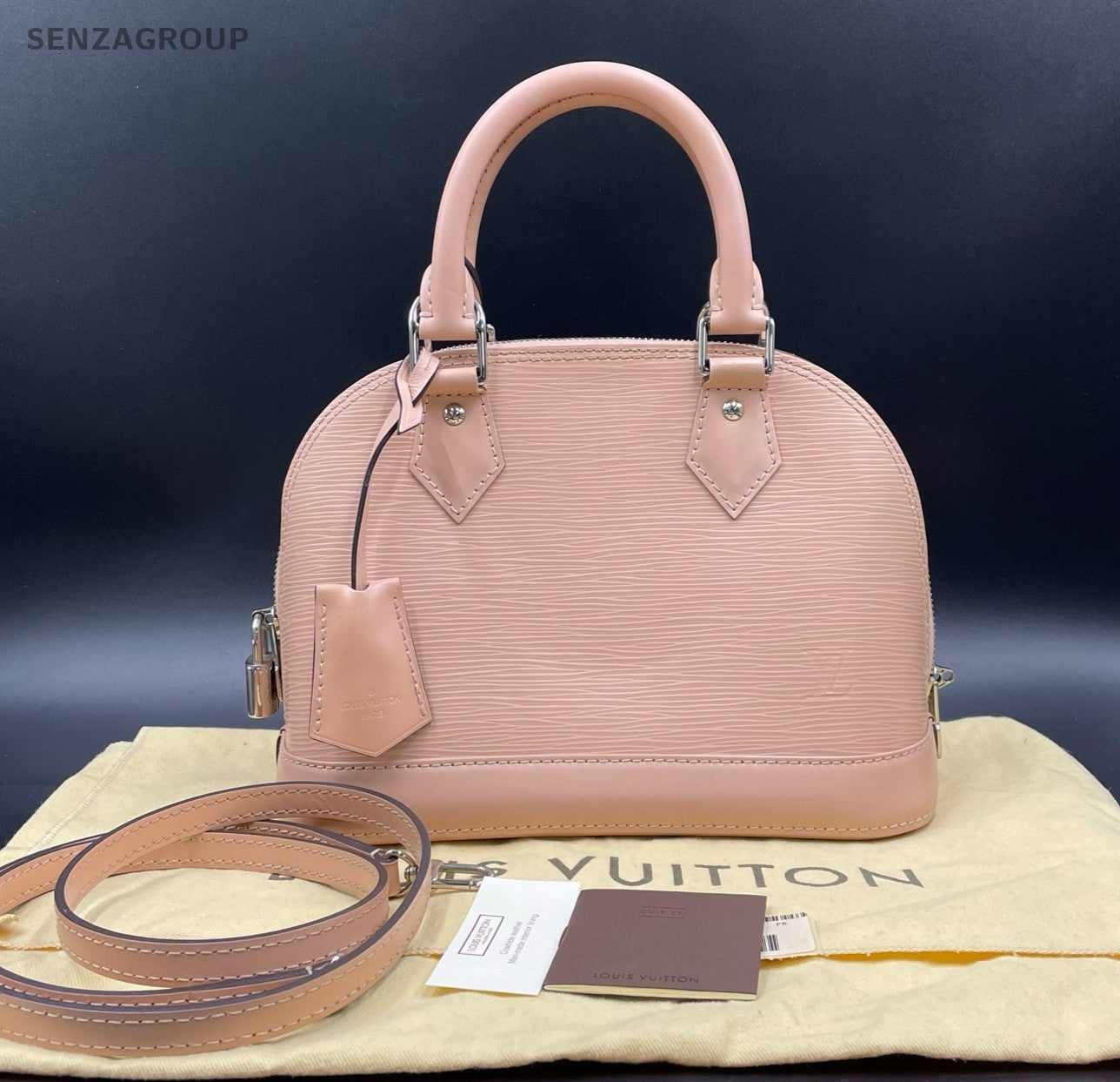 Louis Vuitton Alma BB Epi Top Handle Bag Crossbody Pink Silver Women Classic