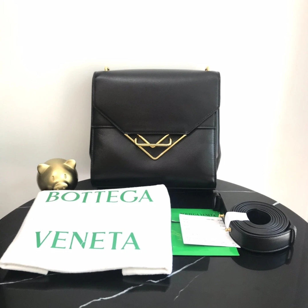Bottega Veneta Calfskin 2Ways Shoulder Crossbody Bag Black Gold Hardware Women S