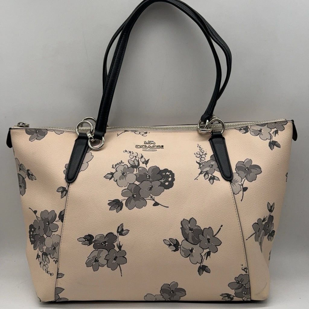 Coach Ava Beige Ink Print Tote Shoulder Handbag for Women