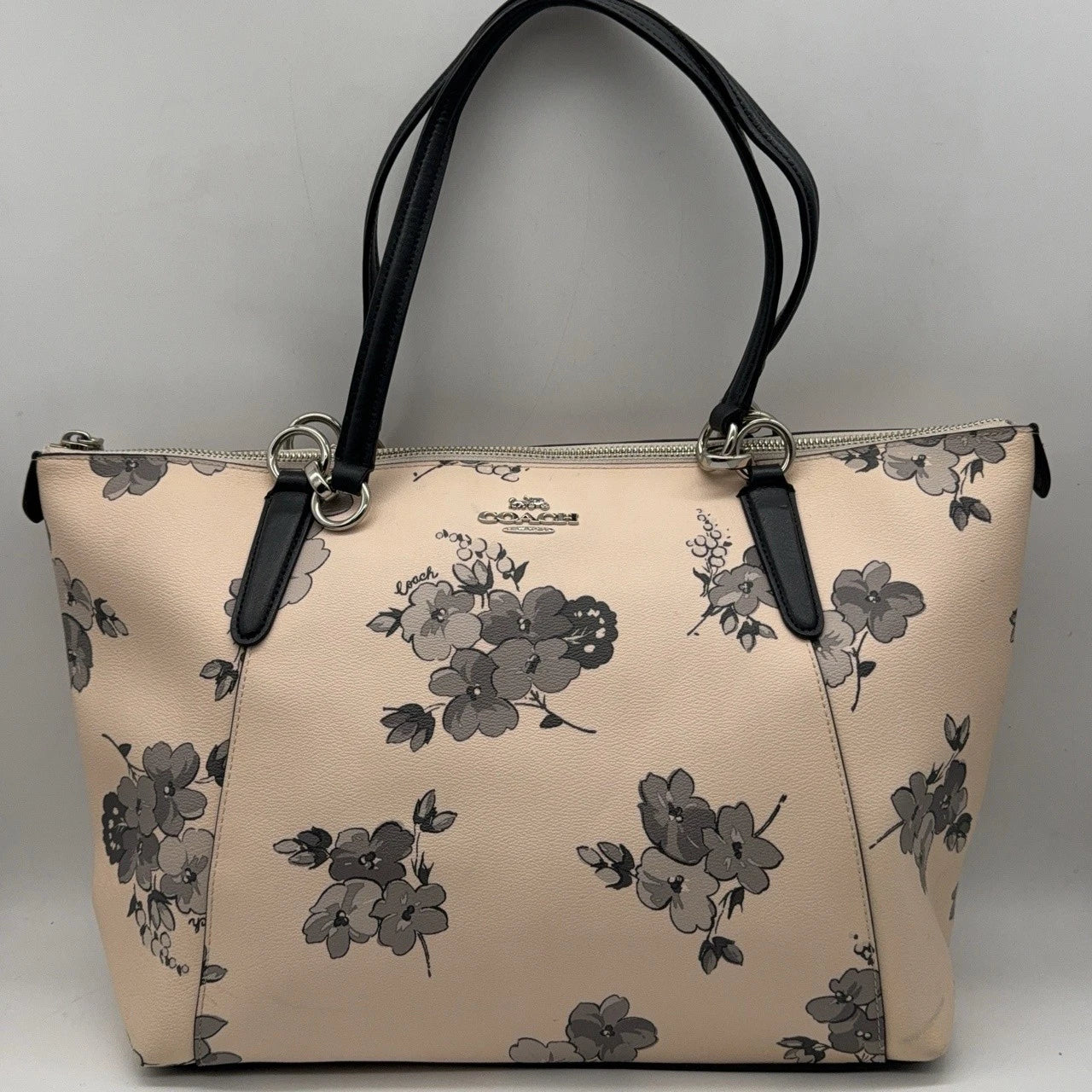 Coach Ava Beige Ink Print Tote Shoulder Handbag for Women
