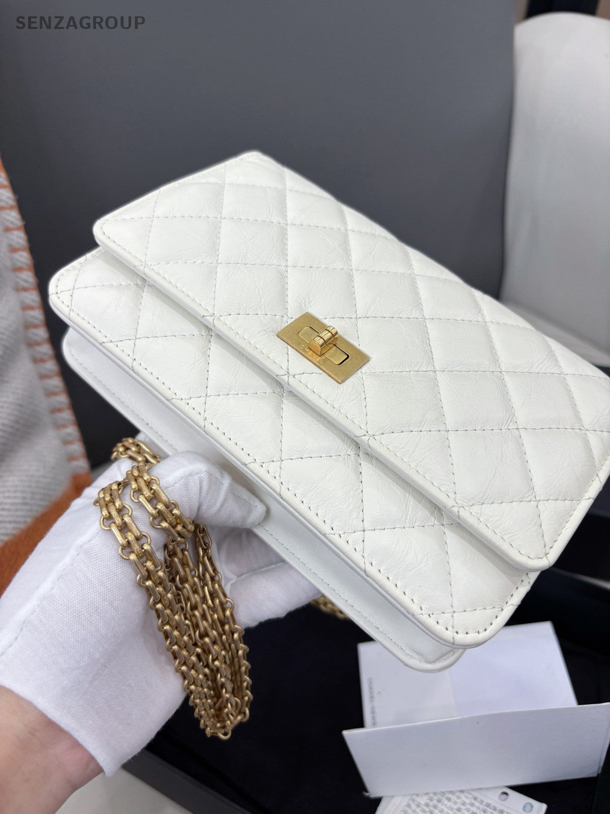 CHANEL 2.55 Woc Calfskin Chain Shoulder bag Crossbody White Gold Women