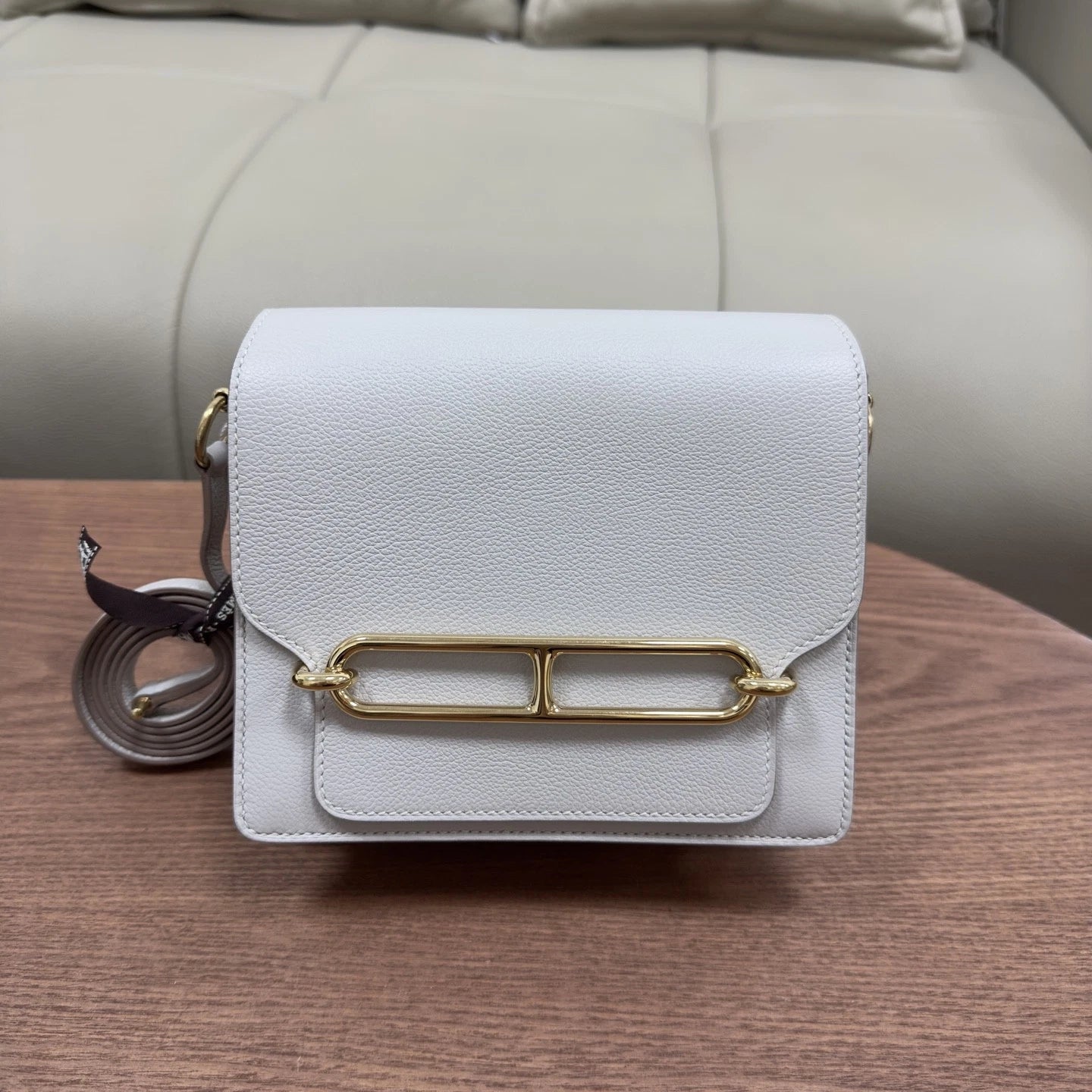 Hermès Roulis 19 Crossbody Shoulder Bag Pearl Grey Women Classic