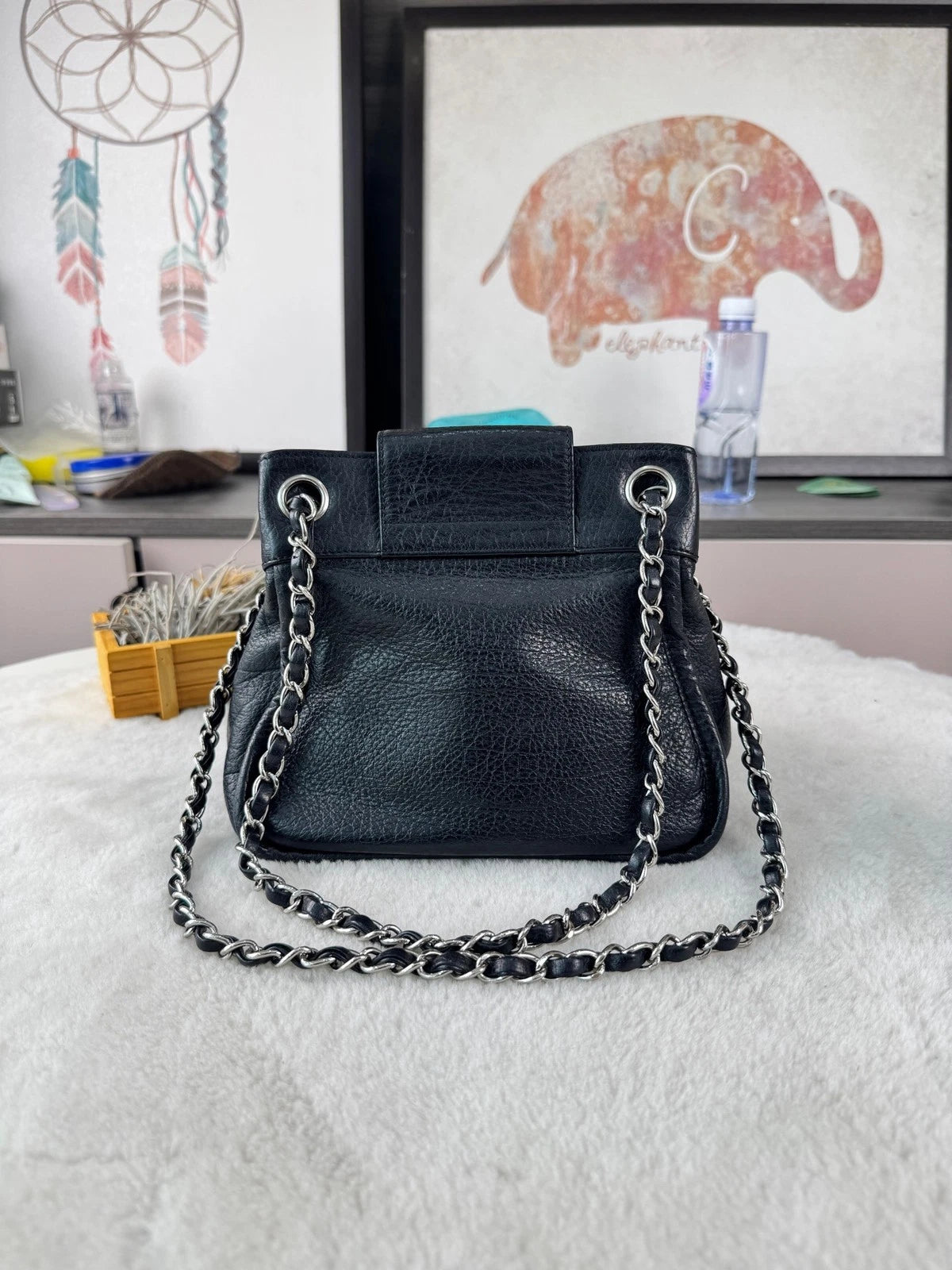CHANEL Black Silver Chain Shoulder Bag For Women