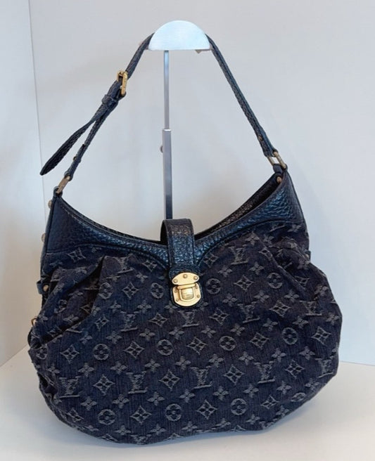 Louis Vuitton Hobo Denim Premium Black Monogram Shoulder bag Women