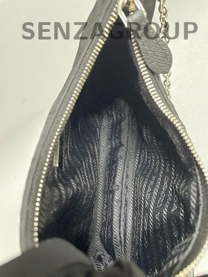 Prada Black Nylon Zip Shoulder Bag Silver Hardware Classic Women's