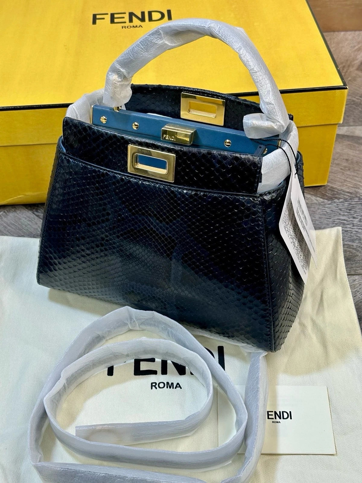 Fendi Mini Peekaboo Navy Handbag Shoulder Crossbody For Women