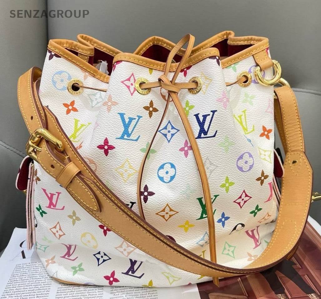 Louis Vuitton Monogram Bucket Shoulder Bag White Multicolor Gold Women Classic