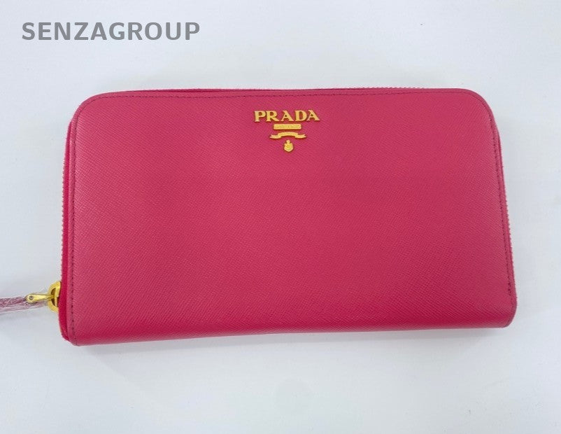 Prada Zipping Long Wallet Pink Gold Women Classic Designer