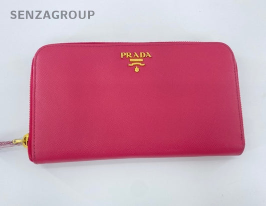 Prada Zipping Long Wallet Pink Gold Women Classic Designer