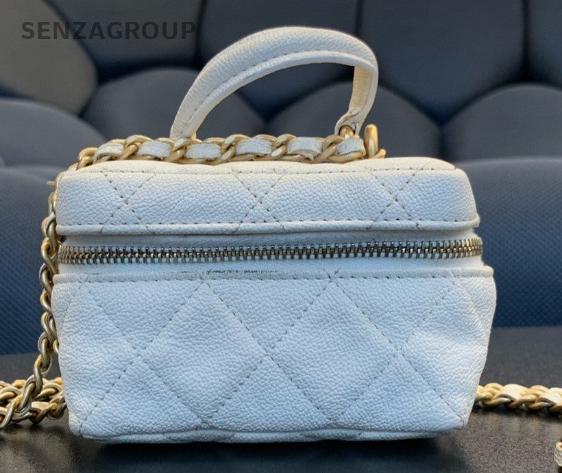 Chanel 21S Mini Chain Shoulder Bag Crossbody Diamond White Gold Women Classic