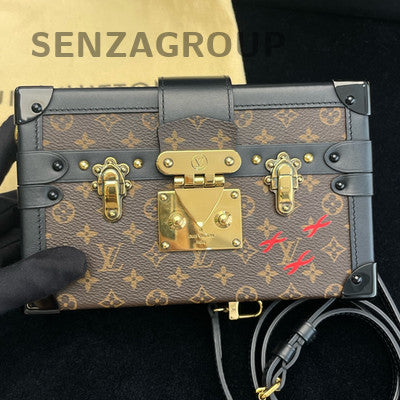LV Monogram Hard Box Bag Brown Black Gold Buckle Women's Fashion