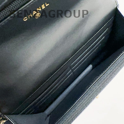 Chanel Black Gold Lambskin WOC Chain Shoulder Crossbody Bag Classic