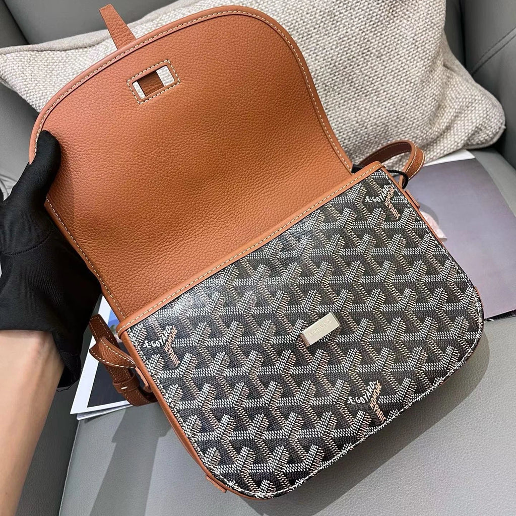 Goyard Belvedere Canvas PM Shoulder Crossbody Black Brown Silver Excellent