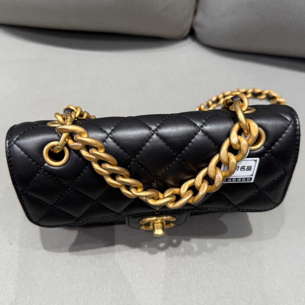 Chanel 23S Messenger Bag Black Quilted Gold Chain Crossbody Shoulder Bag