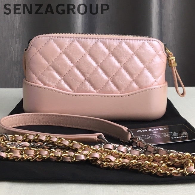 Chanel Mini Quilted Chain Shoulder Bag Pink Gold Classic Fashion Women