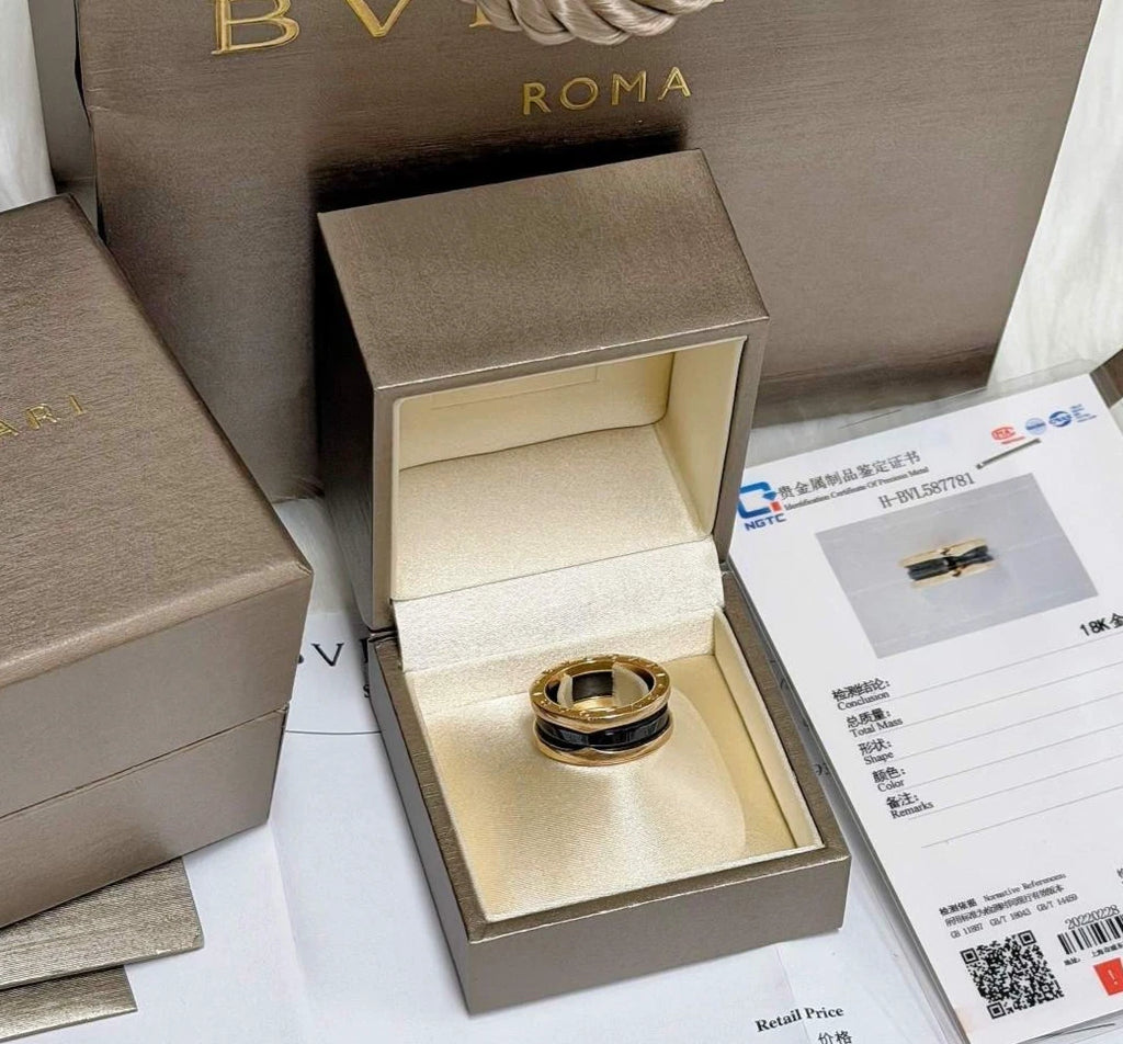 BVLGARI B.zero1 Two-Band Ring 18k Rose Gold and Ceramic Size52