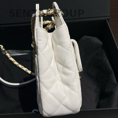 Chanel White Calfskin Chain Shoulder Crossbody Bag - Fashion Women