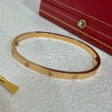 Cartier Love Small Bracelet 10Point Diamonds 18k Rose/Pink Gold Bangle Size16