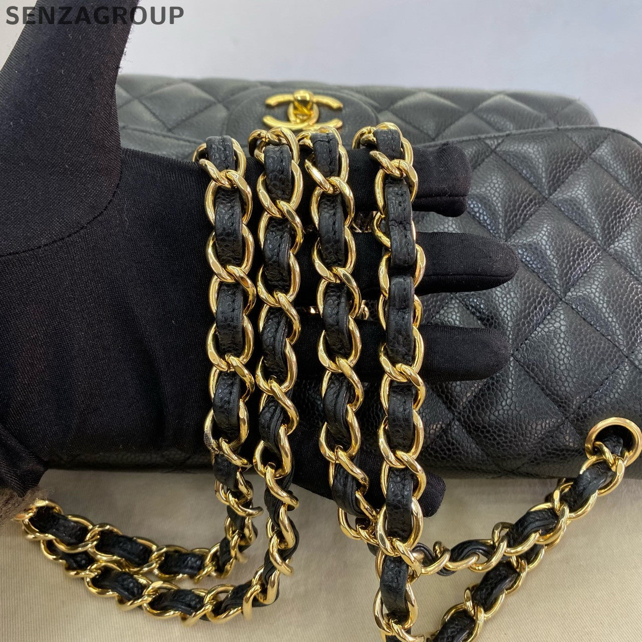 Chanel Classic Flap Black Gold Jumbo Chain Shoulder Bag Quilted
