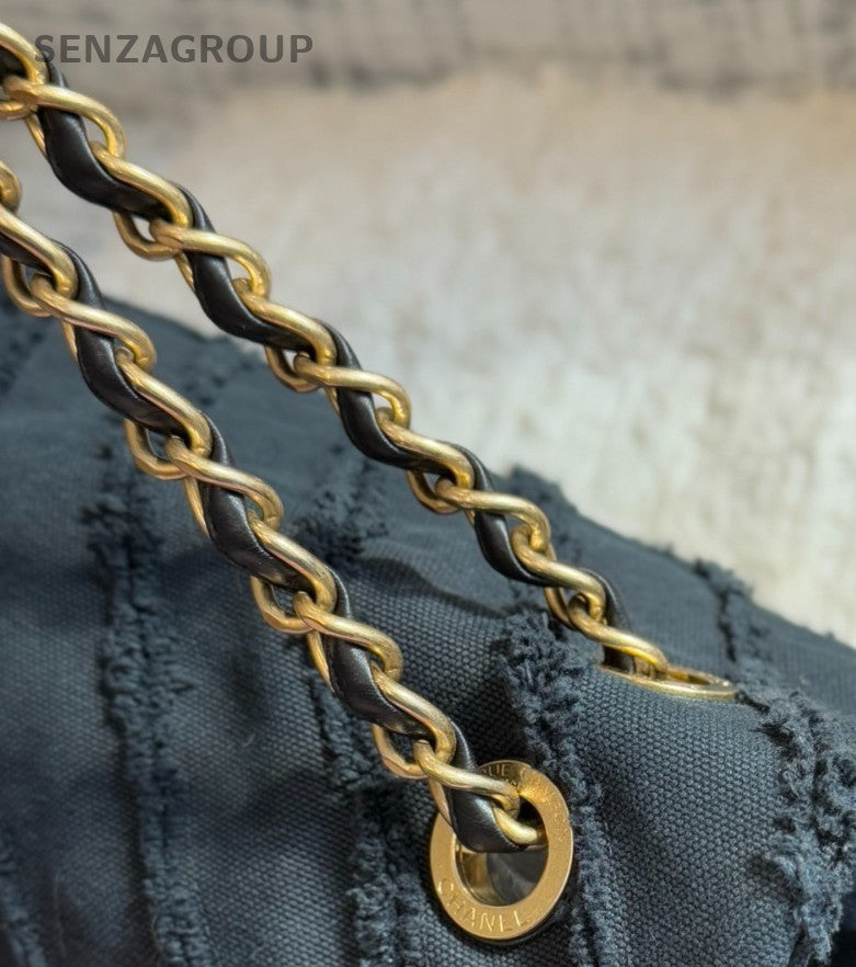 Chanel Cuba Series Diamond Pattern Shoulder Bag Black Gold Used Women Classic