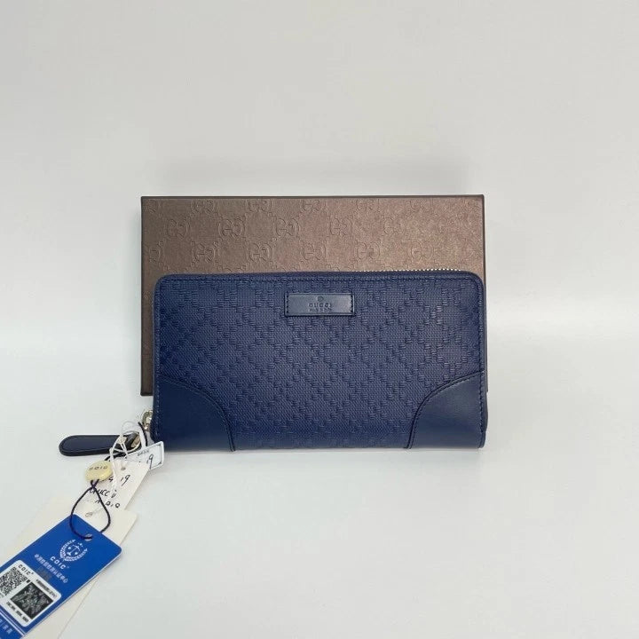 Gucci Navy Blue Leather Long Zip Wallet Clutch For Women