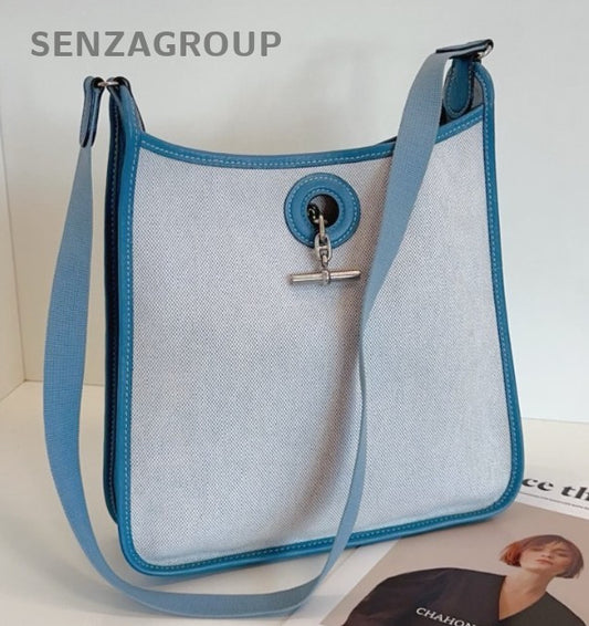 Hermes Vespa 2Way Crossbody Shoulder Bag Blue Gray Silver Women Classic