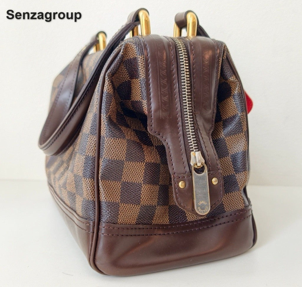 Louis Vuitton Damier Ebene Vintage Top Handle Bag Brown Gold Women Classic
