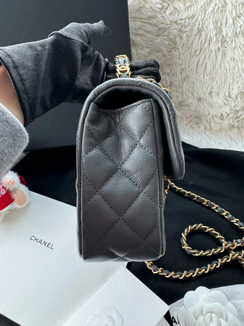 Chanel CF Handle Small Gray Leather Top Handle Handbag For Women