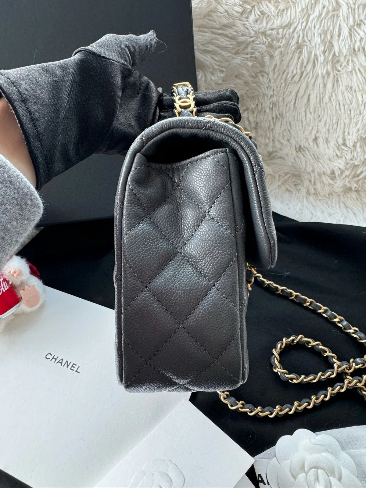 Chanel CF Handle Small Gray Leather Top Handle Handbag For Women