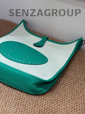 Hermès Evelyne 29 Green Canvas & Leather Shoulder Bag Silver Hardware