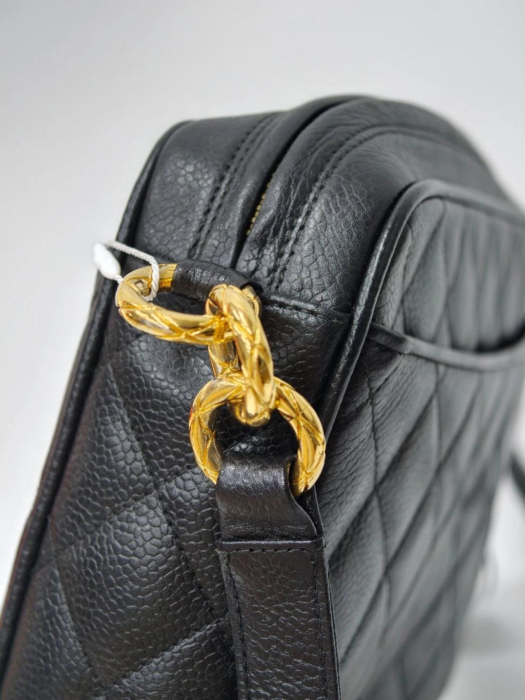 Chanel Diamond Tassel Camera Bag Shoulder Bag Crossbody Black Gold Women Vintage