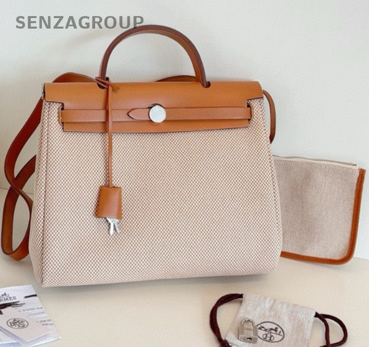Hermes Herbag31 Top Handle Bag Shoulder Bag Crossbody Brown Silver Women Fashion