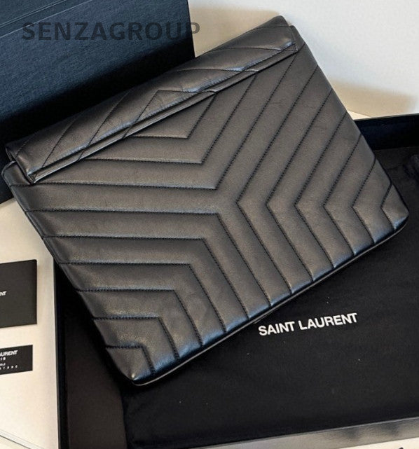 YSL Saint Laurent Loulou Handbag Black Silver Clutch Women Almost Brand NEW