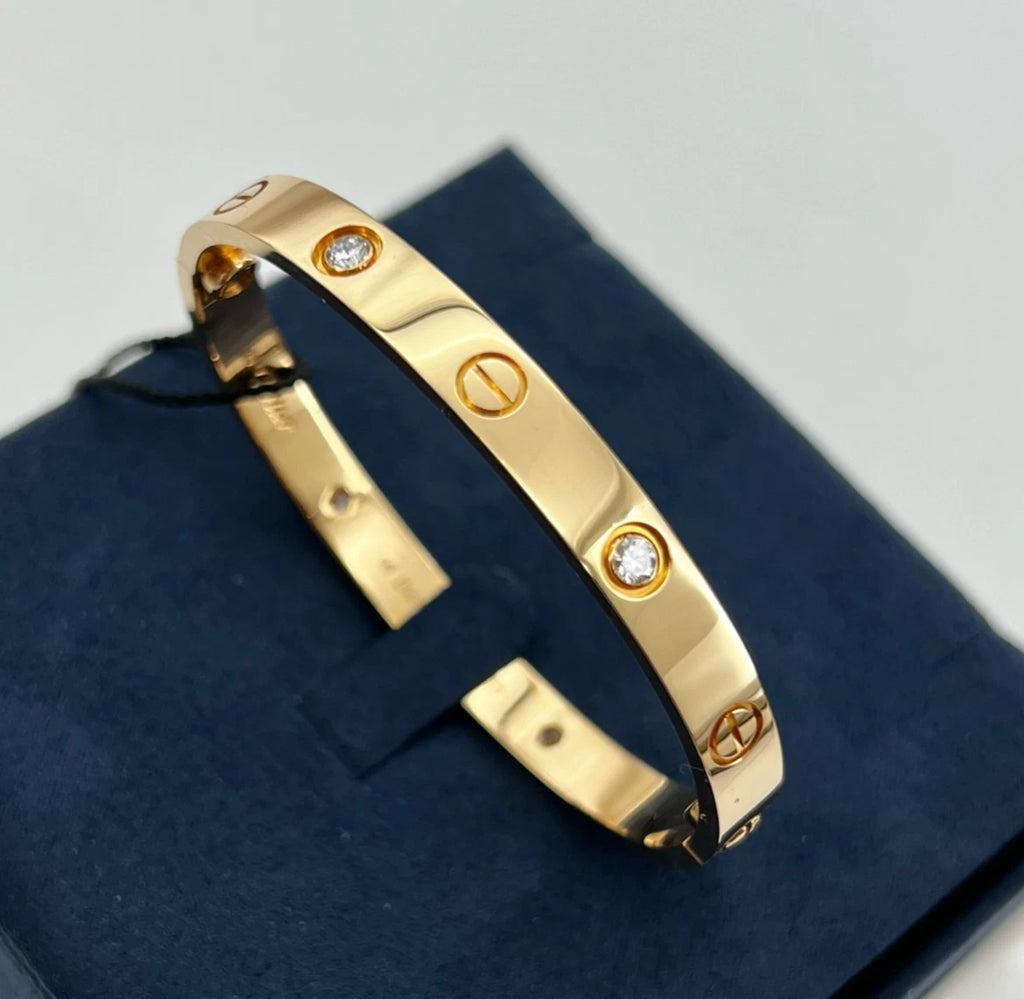 Cartier Love Classic Bangle Bracelet 4 Diamonds 18K Rose Gold Size16