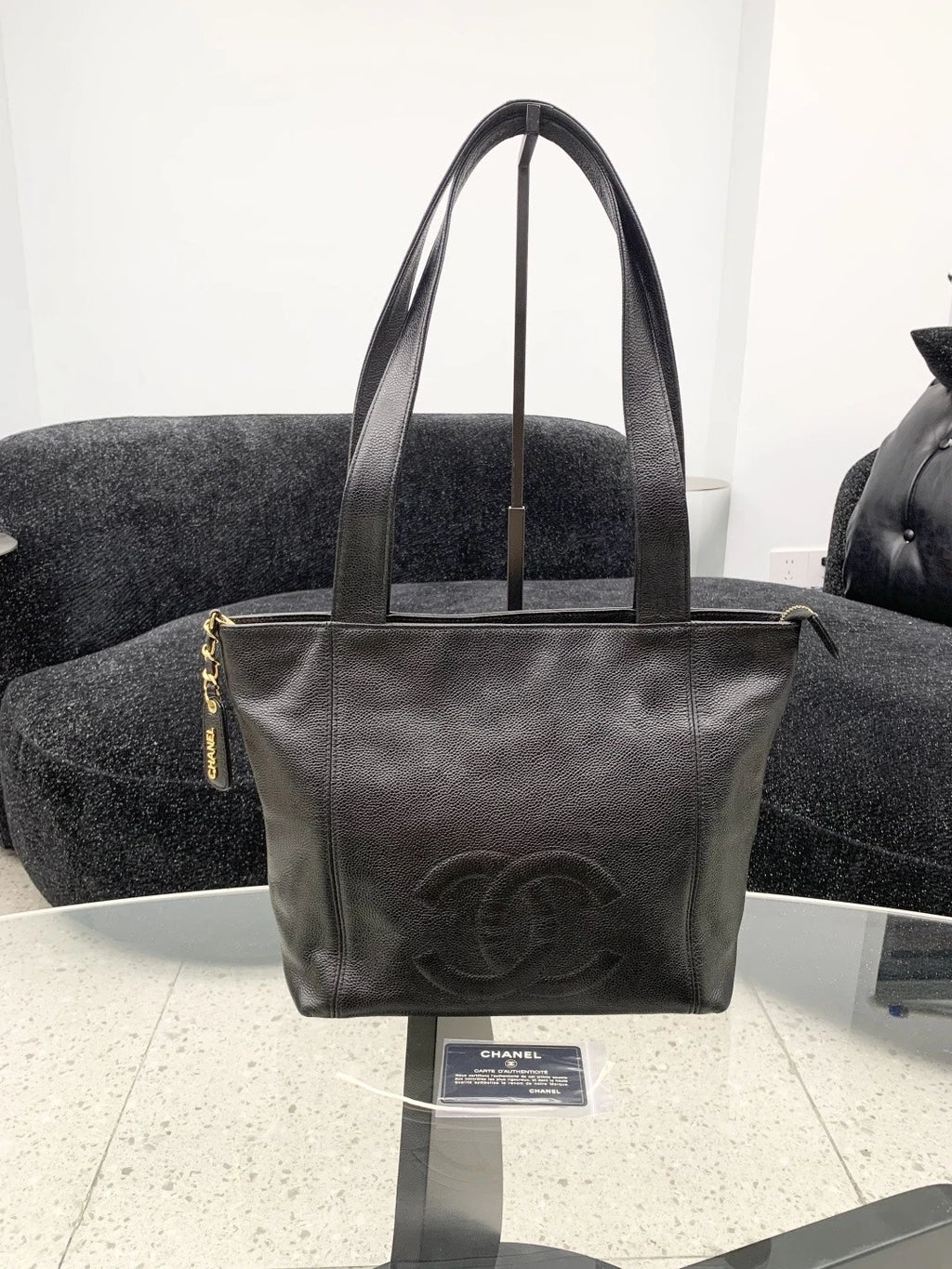 Chanel Calfskin Black Shoulder Bag Gold Hardware Women Classic S