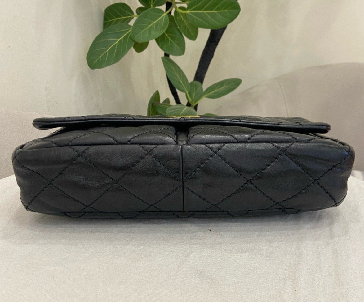 Chanel Classic Flap Chain Shoulder Bag Black Gold Diamond Women Designer