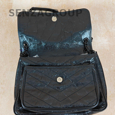 Saint Laurent YSL Niki Medium So Black Crushed Leather Chain Crossbody Bag