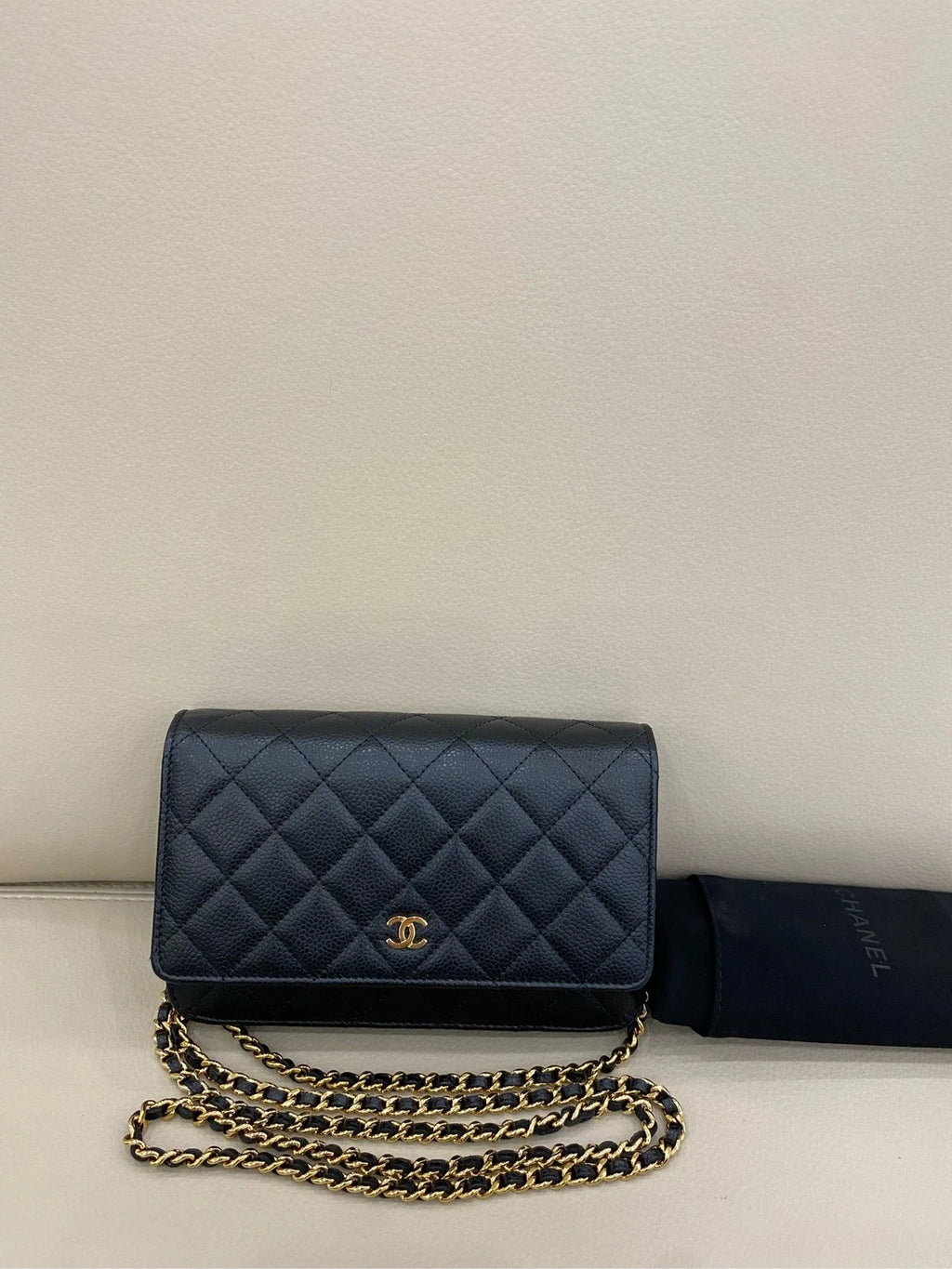CHANEL Black Leather WOC Chain Crossbody Bag For Women
