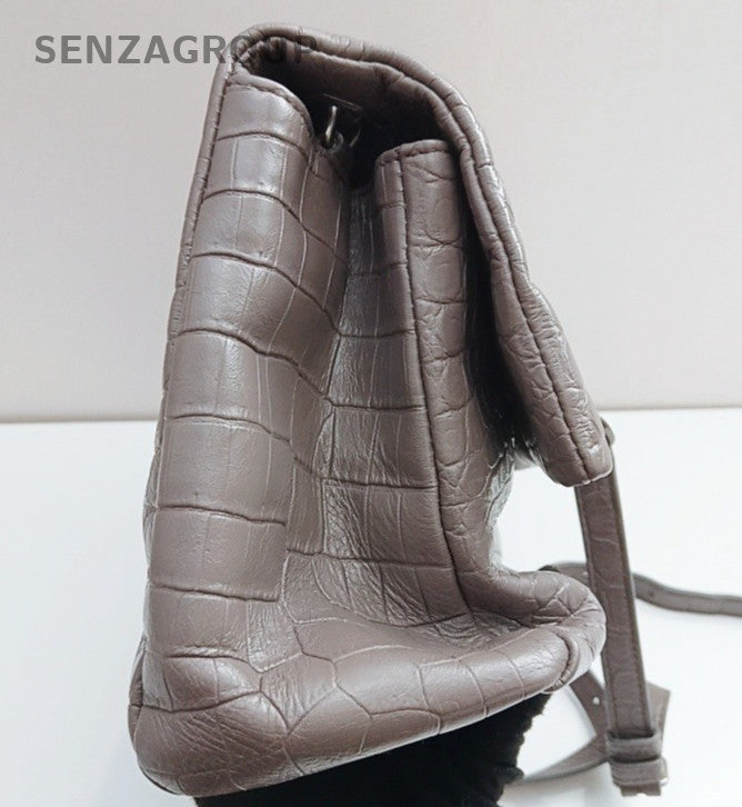 Saint Laurent Calfskin Chain Shoulder Bag Gray Silver Used Women Classic