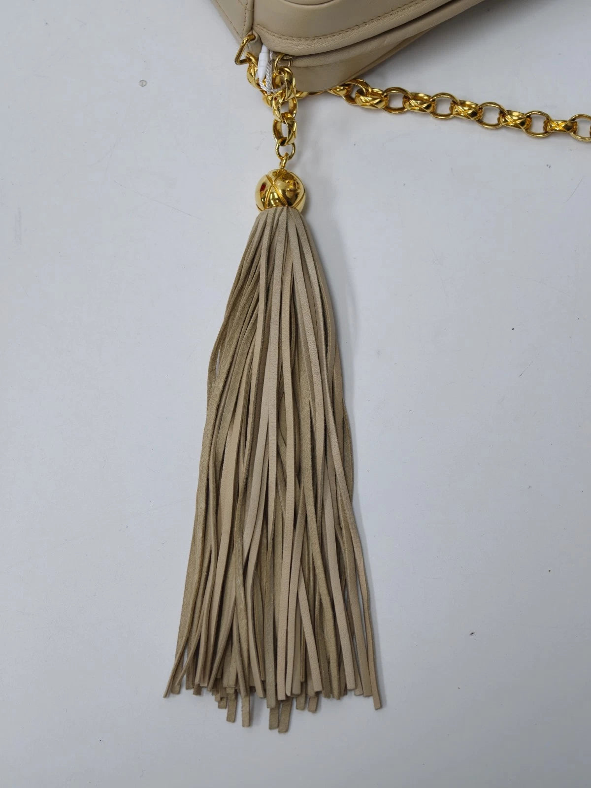 Chanel Vintage Tassel Camera Bag Chain Shoulder Bag Crossbody Ivory Gold Women