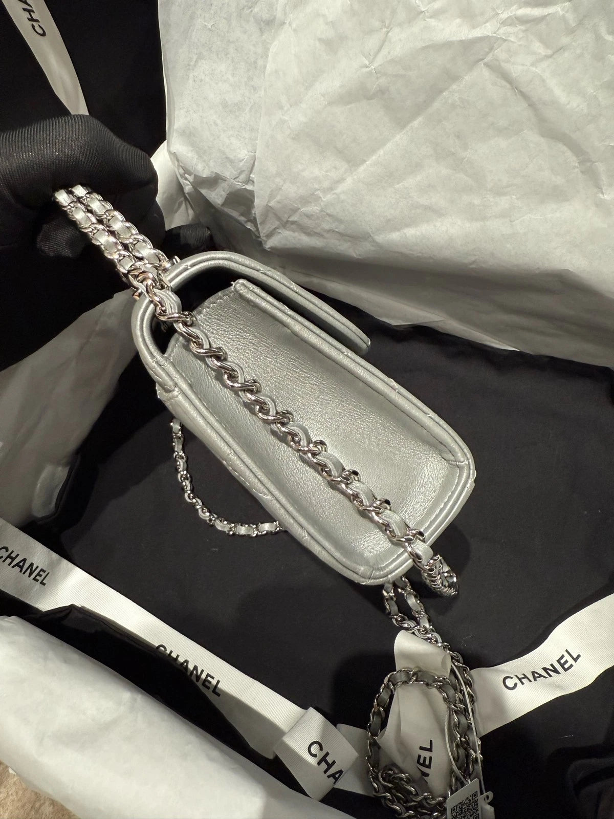 New Chanel Kelly Silver Lambskin Chain Top Handle Bag For Women