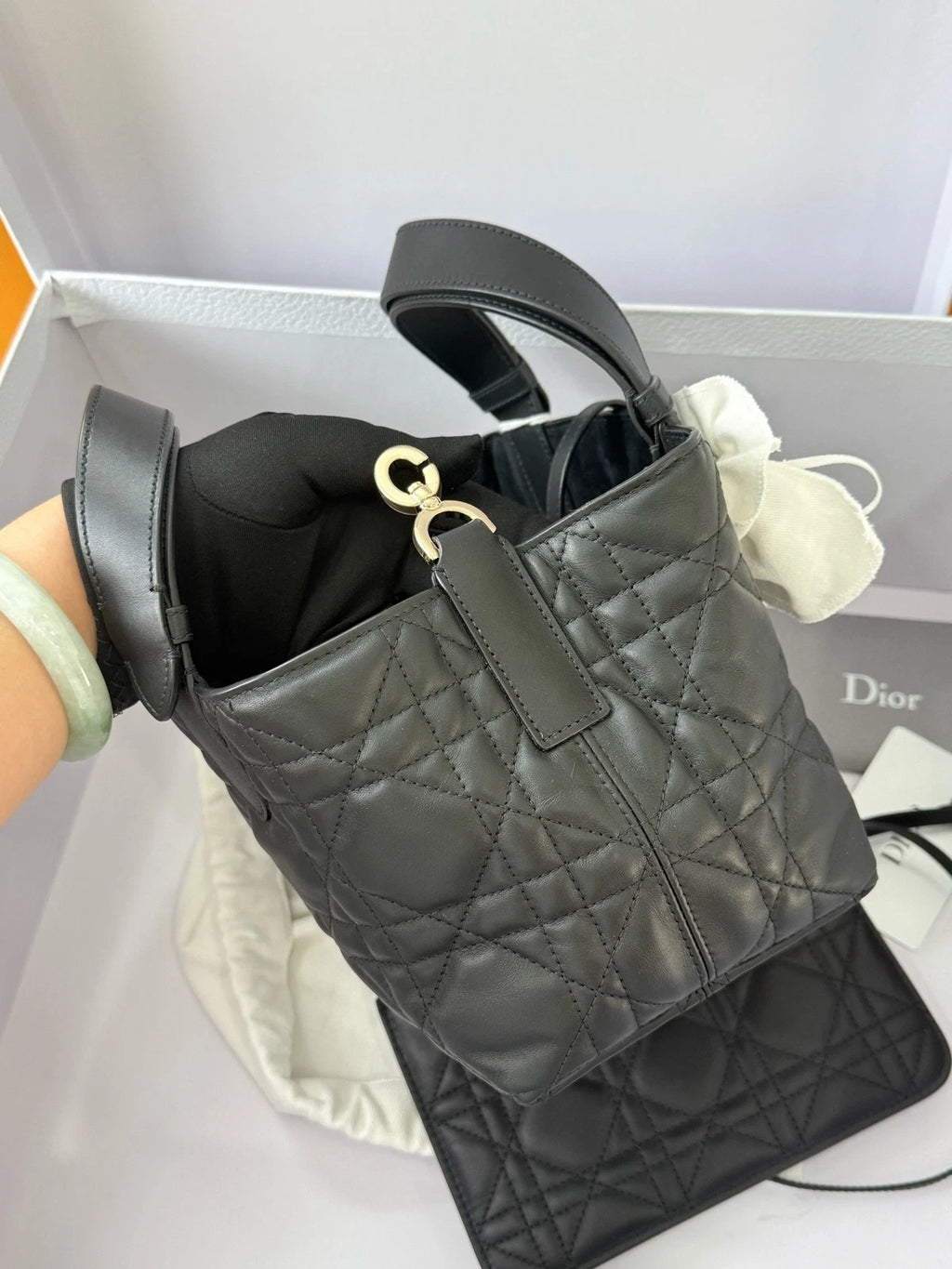 Dior Toujours Small Black Gold Leather Tote Bag For Women