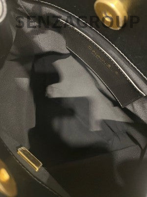 Chanel 25C Black Gold Drawstring Bucket Backpack Quilted Lambskin Classic