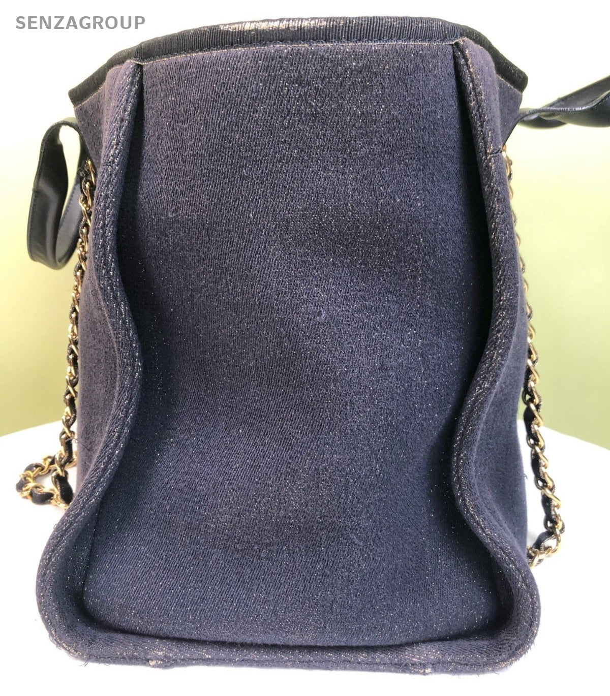 Chanel Denim Chain Tote Shoulder Bag Handbag Blue Gold Used Women Classic